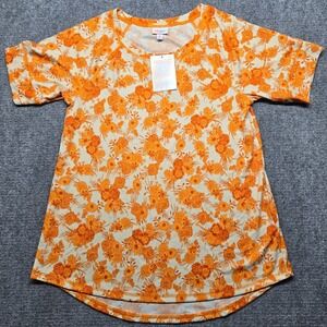 LuLaRoe Hailey Top Womens M Orange Floral Print Short Sleeve Stretch New